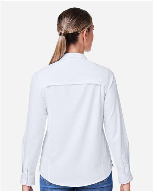 Left View of White Women's Ultra UVP® Long Sleeve Marina Shirt - CE510LW
