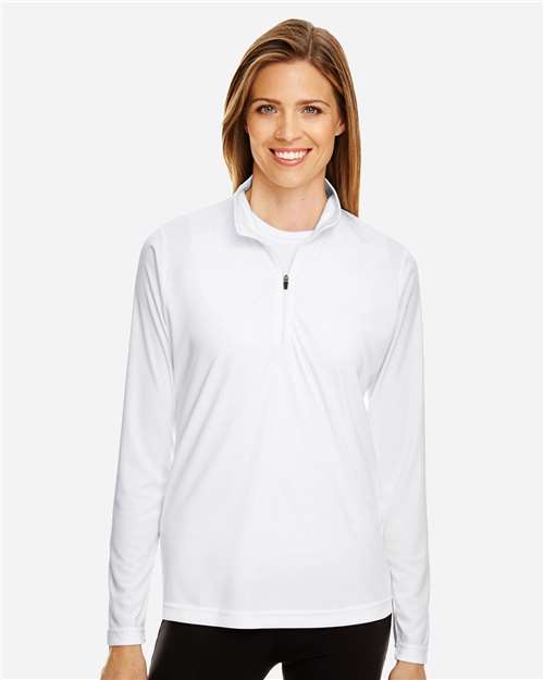 Front View of White Women's Zone Performance Quarter-Zip Pullover - TT31W