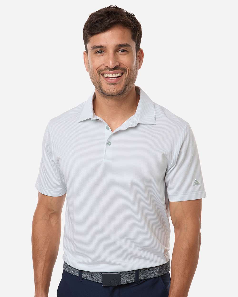 White/ Wonder Sage Men's Ultimate365 Pencil Stripe Climacool Polo - A2026 plain