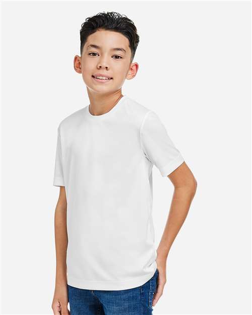 Left View of White Youth Capital Performance T-Shirt - CE10Y
