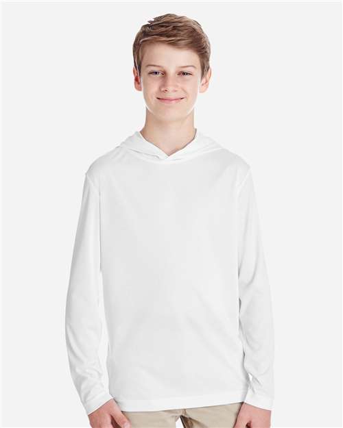 Front View of White Youth Zone Performance Hooded T-Shirt - TT41Y