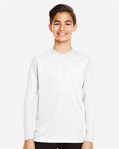 Front View of White Youth Zone Performance Long Sleeve T-Shirt - TT11YL
