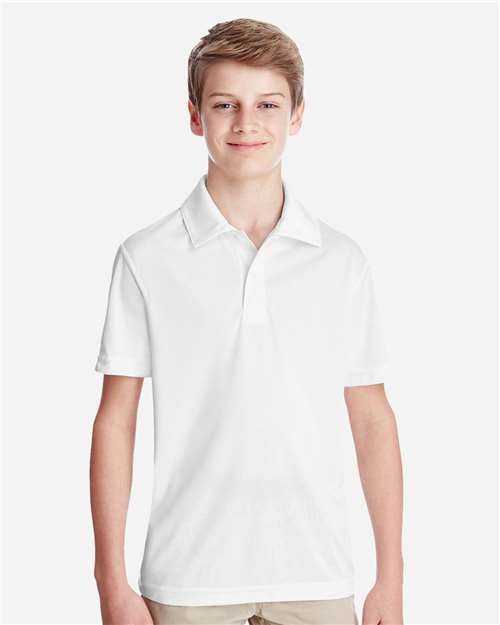 Front View of White Youth Zone Performance Polo - TT51Y
