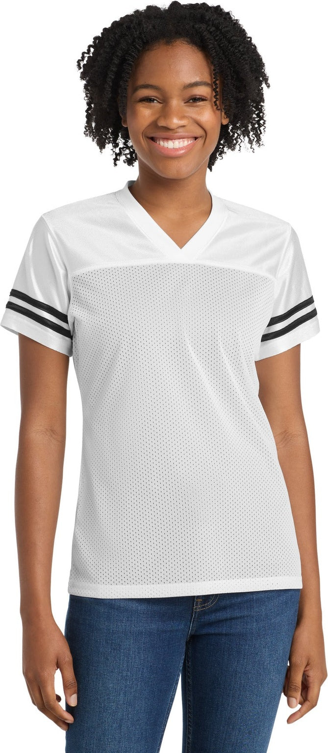 White/Black Sport-Tek Women's PosiCharge Replica Jersey. LST307