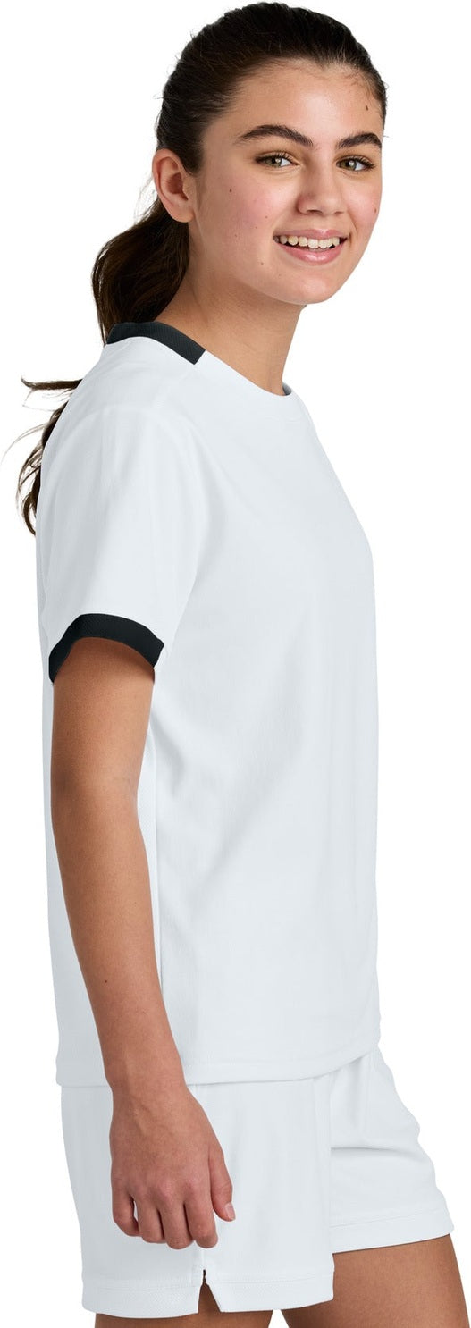 White/Blk Sport-Tek Youth Club Short Sleeve Crew YST440