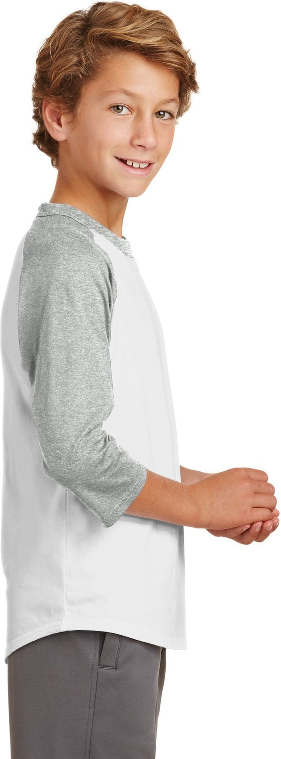 White/Grey Hth Sport-Tek Youth Colorblock Raglan Jersey. YT200