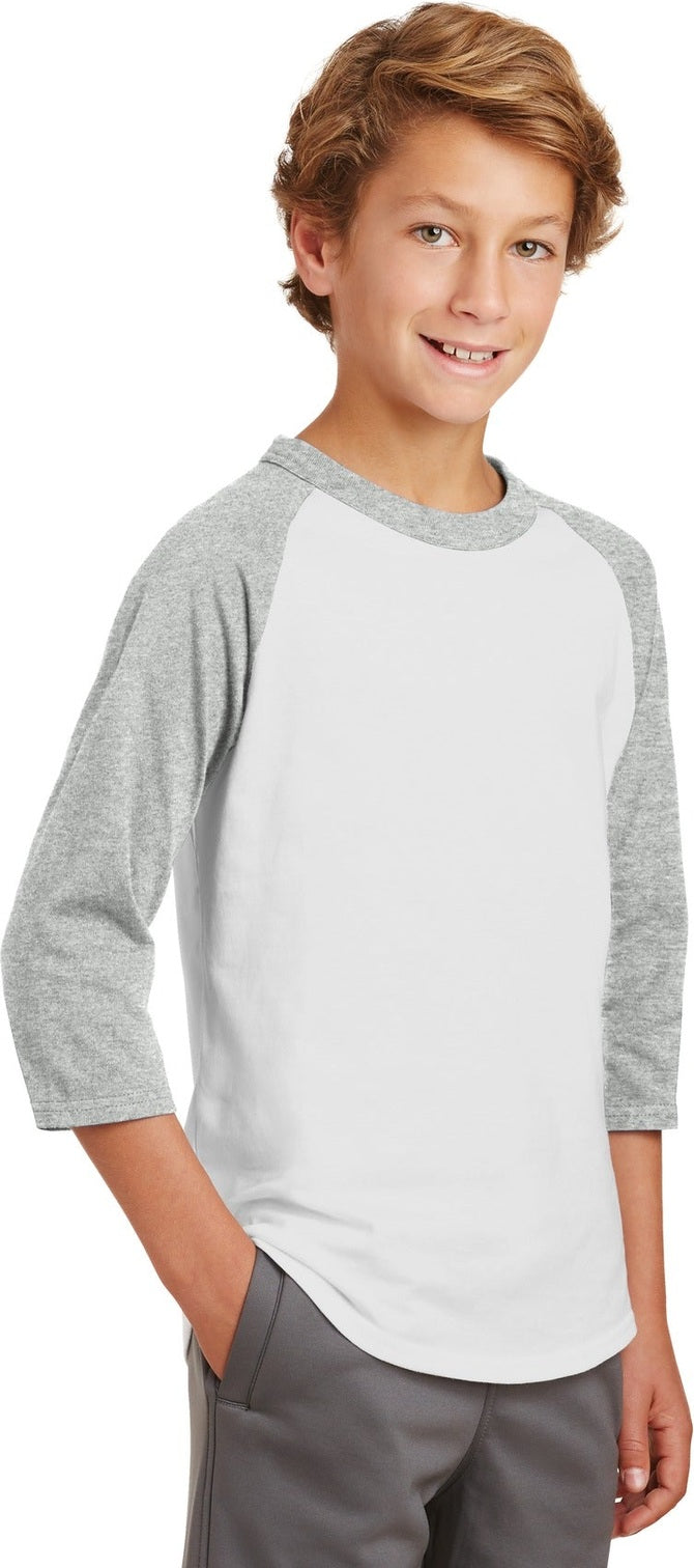 White/Grey Hth Sport-Tek Youth Colorblock Raglan Jersey. YT200