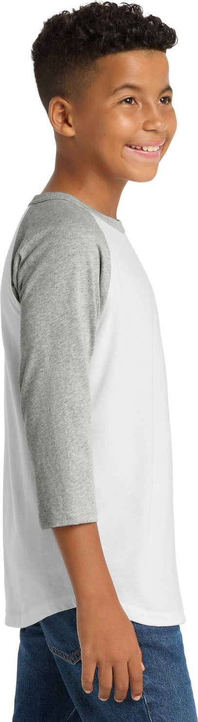White/Grey Hth Sport-Tek Youth Colorblock Raglan Jersey. YT200