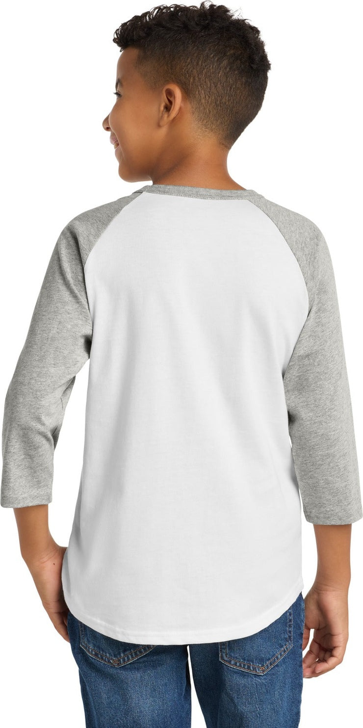 White/Grey Hth Sport-Tek Youth Colorblock Raglan Jersey. YT200