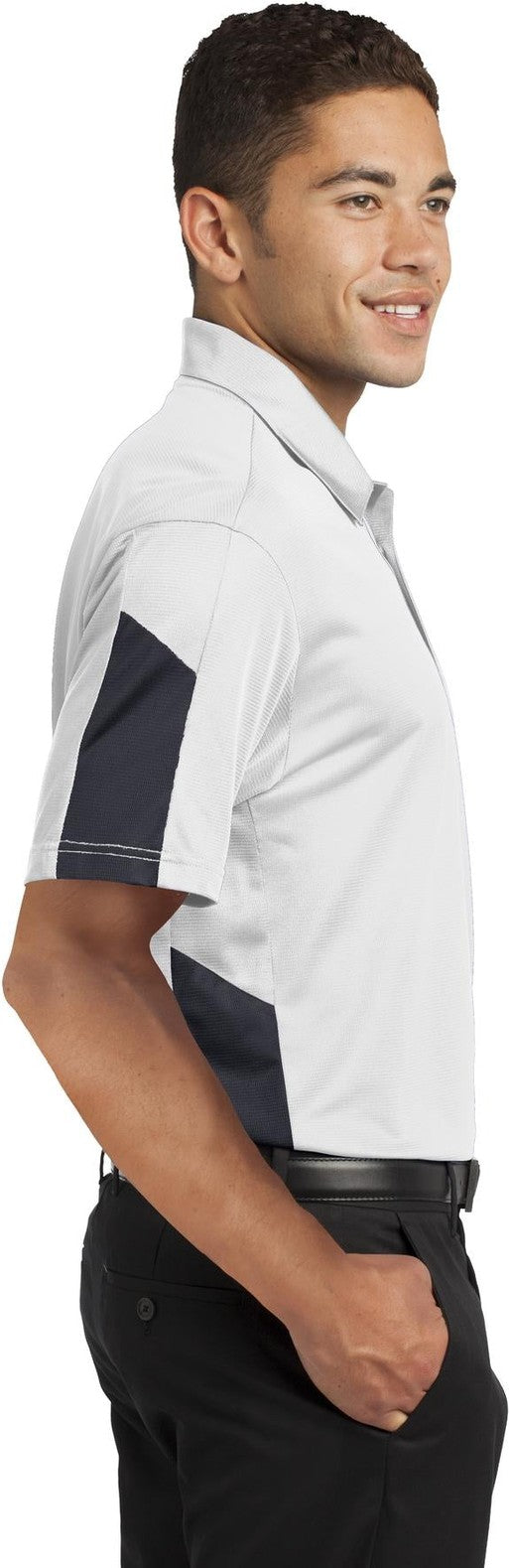 White/Grey Sport-Tek PosiCharge Active Textured Colorblock Polo. ST695
