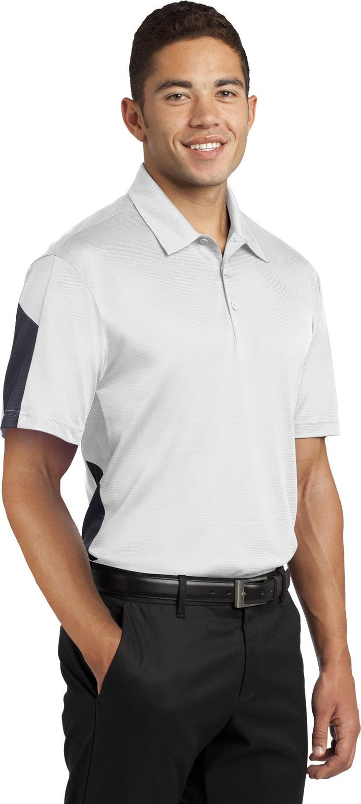 White/Grey Sport-Tek PosiCharge Active Textured Colorblock Polo. ST695