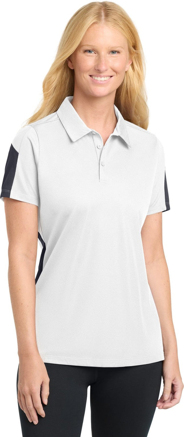 White/Grey Sport-Tek Women's PosiCharge Active Textured Colorblock Polo. LST695