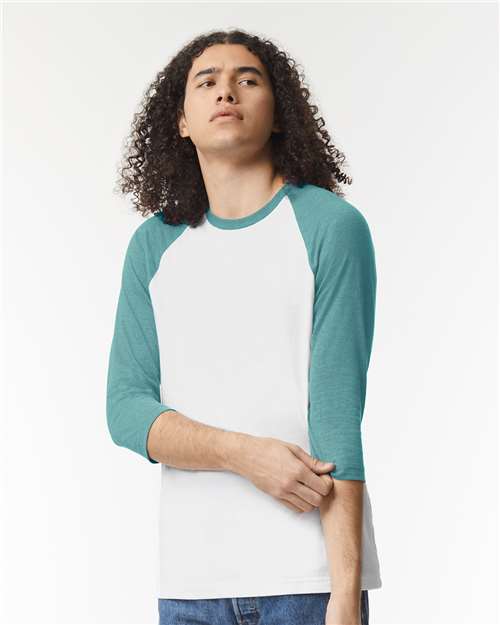 White/Heather Arctic CVC Three-Quarter Sleeve Tee - 2003CVC