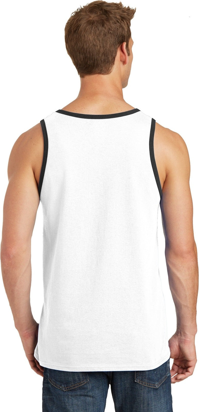 White/Jet Blck Port & Co Core Cotton Tank Top. PC54TT