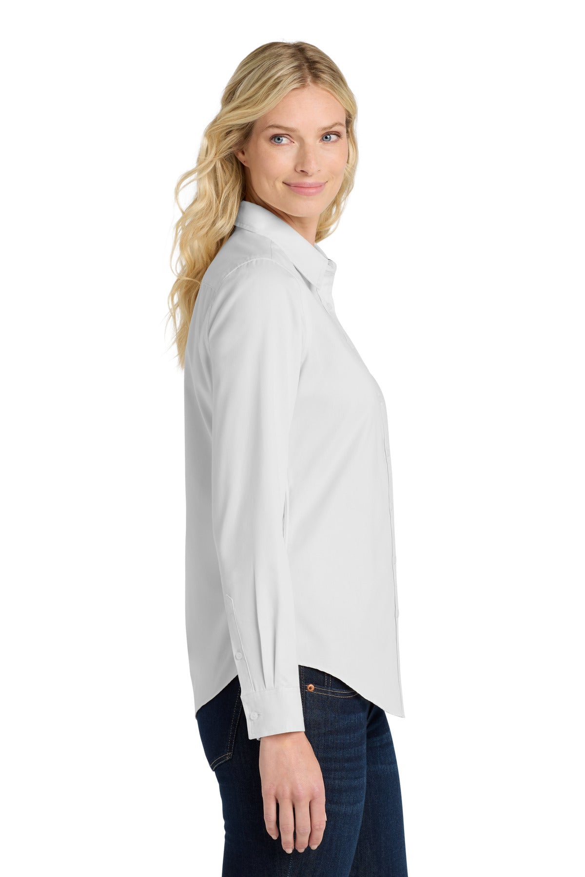 White/Lt Stone Port Authority Women's Long Sleeve Easy Care Shirt. L608