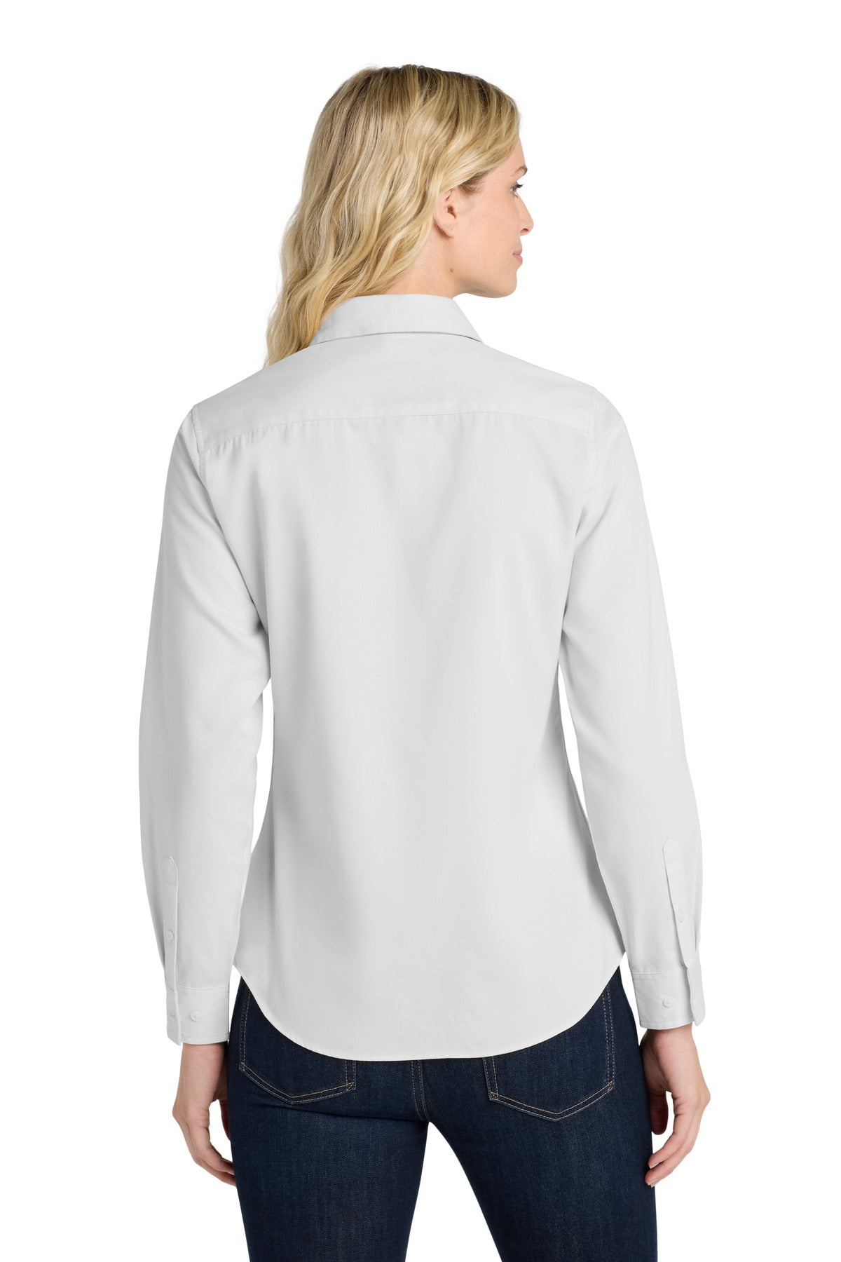 White/Lt Stone Port Authority Women's Long Sleeve Easy Care Shirt. L608