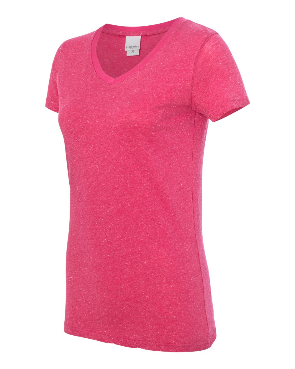 Wildberry/ Silver Women’s Glitter V-Neck T-Shirt - 8136