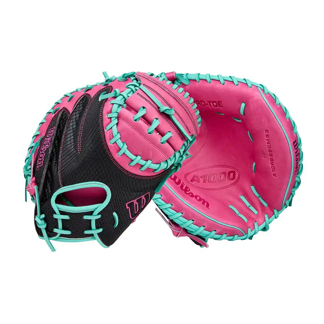 Wilson A1000 Cm33 33.00’’ Catcher’s Mitt Wbw10396633 - Flamingo Seafoam Black - Pink Blue / Right Throw