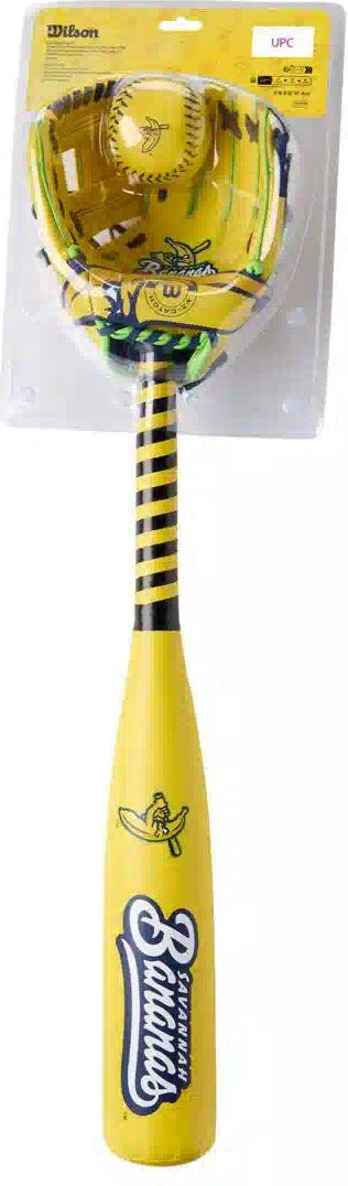 Wilson A200 Savannah Bananas 10.00’’ Glove Ball & Bat Kit Wbw104104 - Yellow Black - Right Throw