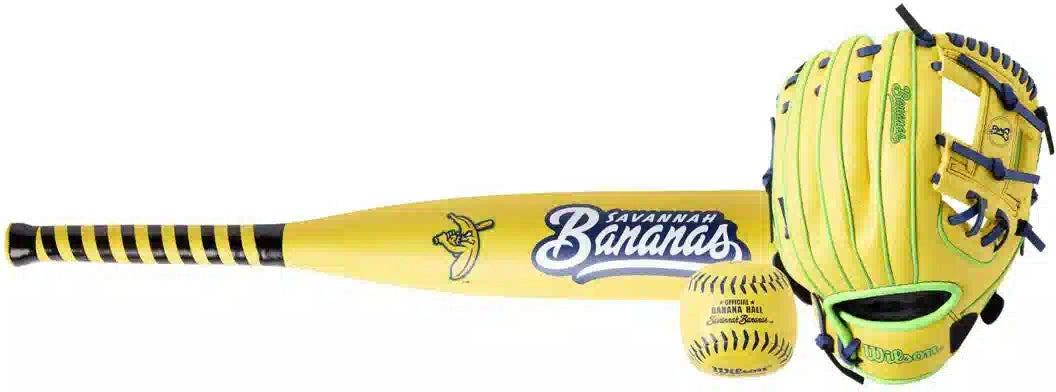 Wilson A200 Savannah Bananas 10.00’’ Glove Ball & Bat Kit Wbw104104 - Yellow Black - Right Throw