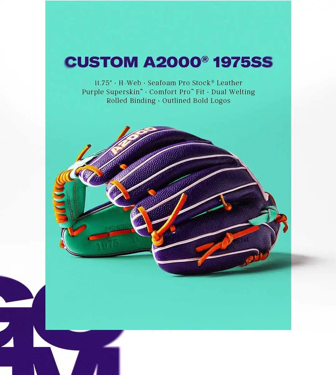Wilson A2000 1975 11.75’’ Infield Glove - Gotm April 2025 Wbw1034801175 - Purple Mint Orange - Right Throw