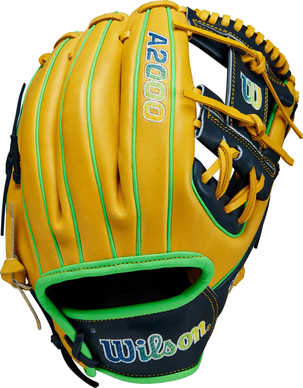 Wilson A2000 1975 11.75’’ Infield Glove Mar 2023 Gotm Wbw1013671175 - Yellow Navy Blue Neon Green - Right Throw