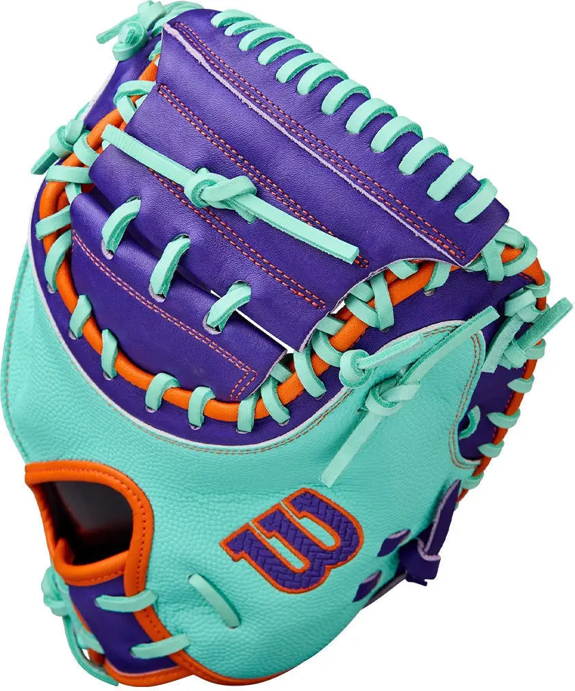 Wilson A2000 Cm33ss 33.00’’ Winter Collection Catcher’s Mitt Wbw10394233 - Seafoam Purple Orange - Mint / Right Throw
