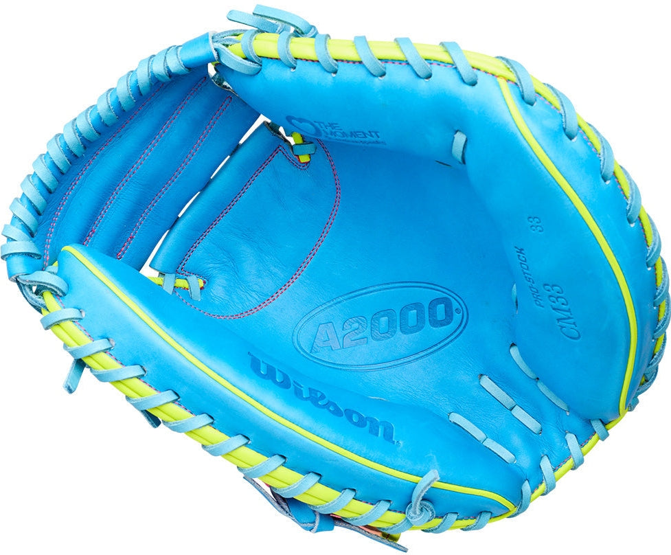 Wilson A2000 Love the Moment Cm33 33.00’’ Catcher’s Mitt Wbw10483533 - Blue Optic Yellow Pink - Right Throw