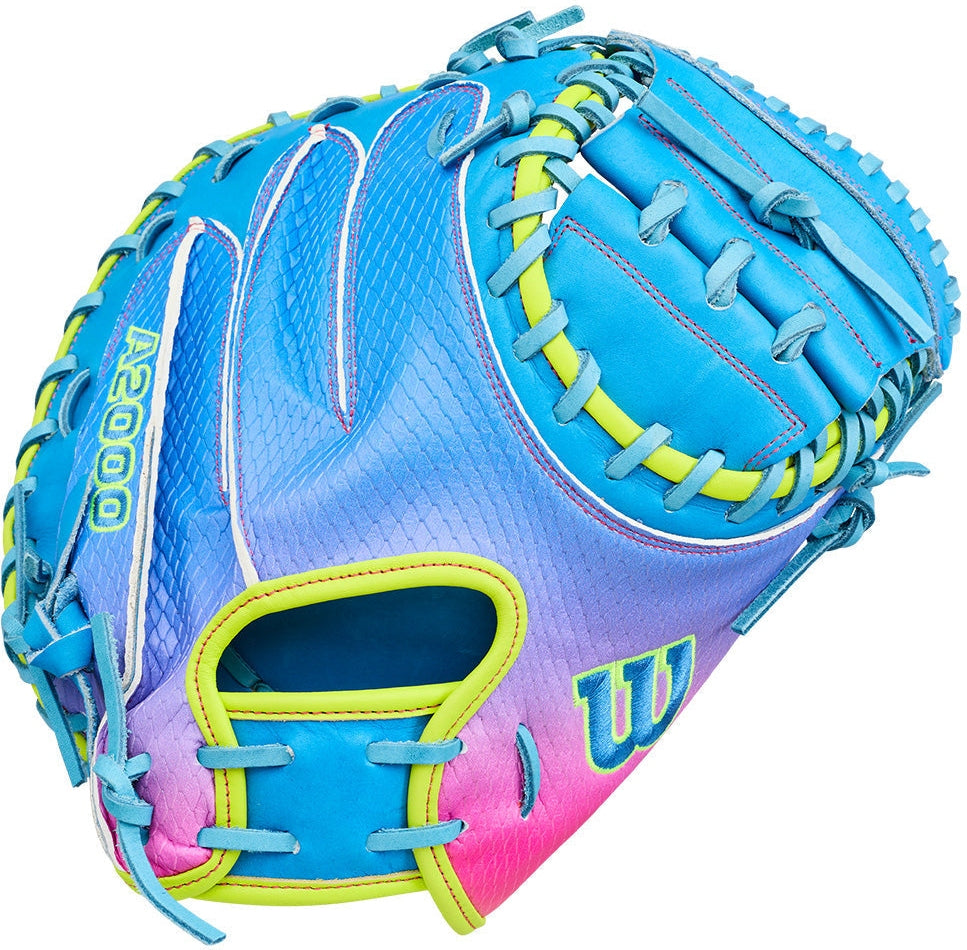 Wilson A2000 Love the Moment Cm33 33.00’’ Catcher’s Mitt Wbw10483533 - Blue Optic Yellow Pink - Right Throw