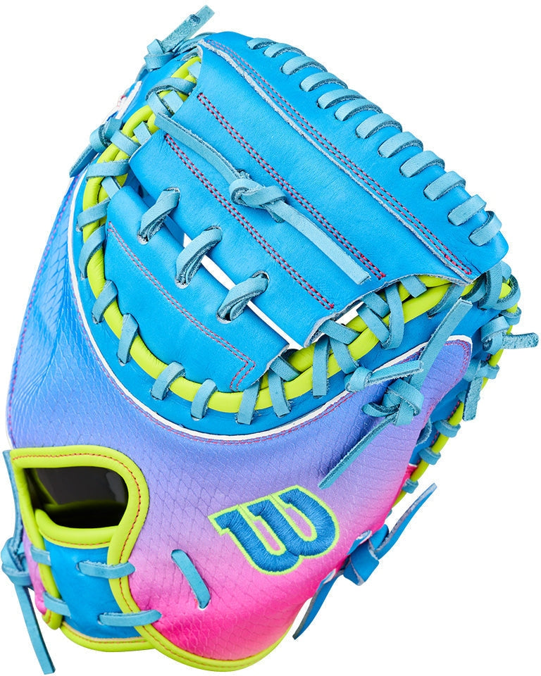 Wilson A2000 Love the Moment Cm33 33.00’’ Catcher’s Mitt Wbw10483533 - Blue Optic Yellow Pink - Right Throw