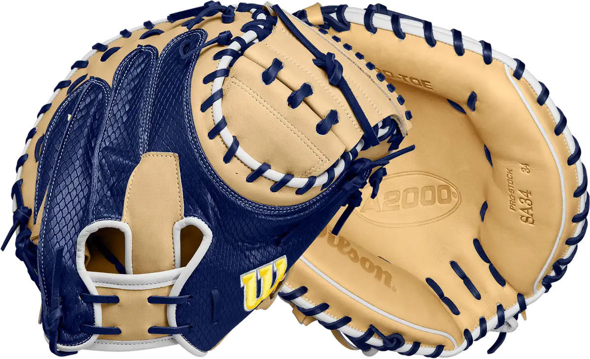 Wilson A2000 Sa34ss 34.00’’ Catcher’s Mitt Wbw10253134 - Blonde Navy - Black / Right Throw