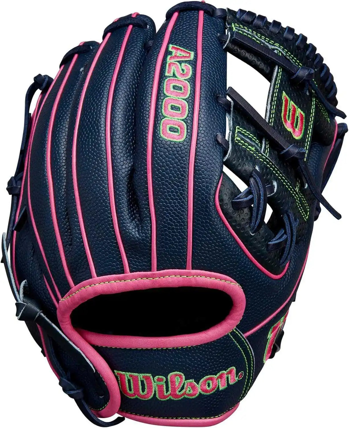 Wilson A2000 Spring 2025 Pedroia Fit 11.50’’ Infield Glove Wbw102747115 - Navy Flamingo Neon Green - Pink / Right Throw