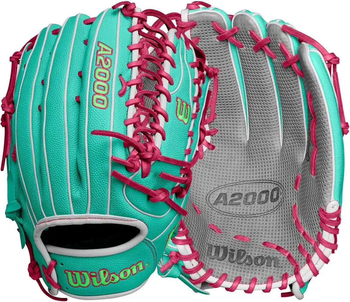 Wilson A2000 Spring 2025 Spin Control 12.75’’ Outfield Glove Wbw1025521275 - Seafoam Flamingo White - Teal Red / Right