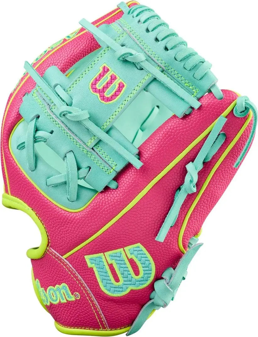 Wilson A2000 Spring Series Dp15ss 11.50” Infield Glove Wbw104143115 - Seafoam Flamingo Pink Optic Yellow - Mint / Right