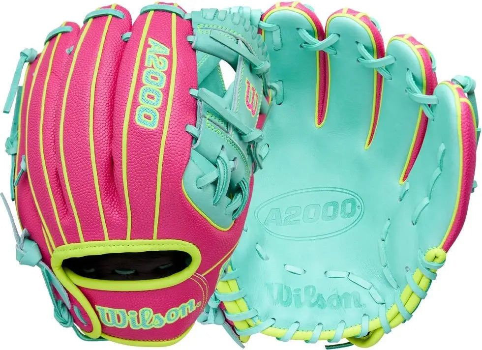 Wilson A2000 Spring Series Dp15ss 11.50” Infield Glove Wbw104143115 - Seafoam Flamingo Pink Optic Yellow - Mint / Right