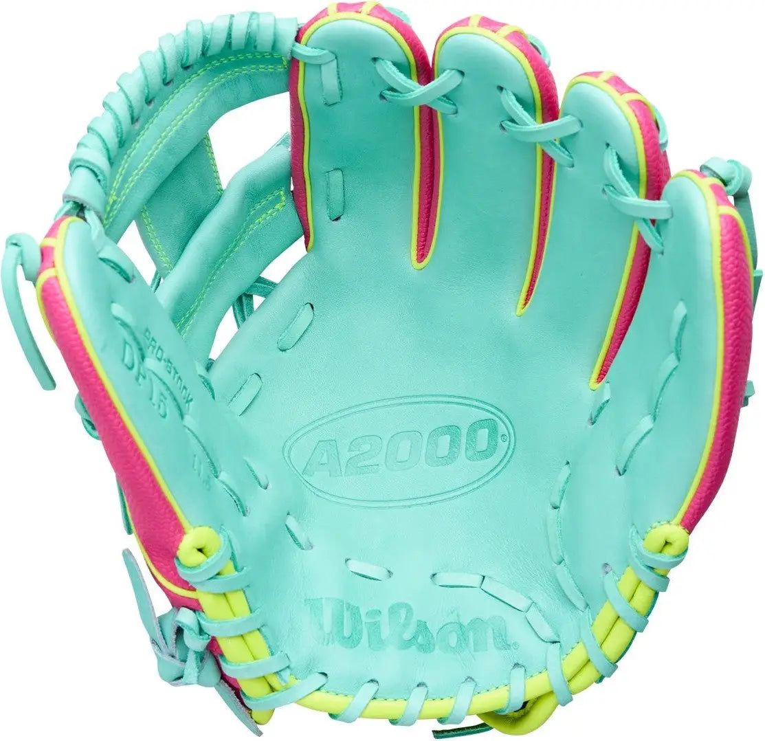 Wilson A2000 Spring Series Dp15ss 11.50” Infield Glove Wbw104143115 - Seafoam Flamingo Pink Optic Yellow - Mint / Right