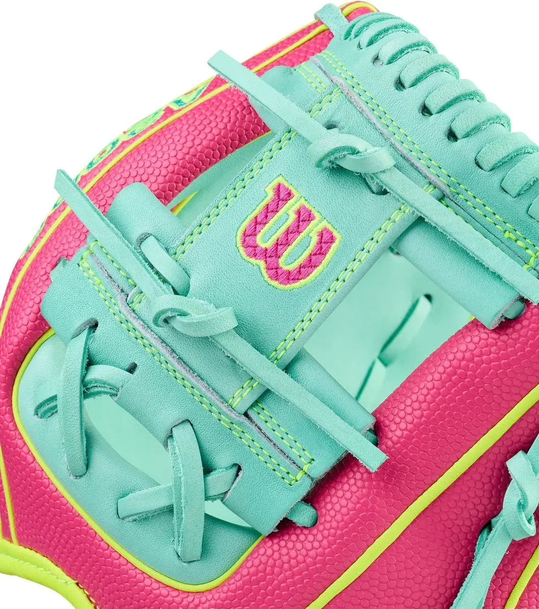 Wilson A2000 Spring Series Dp15ss 11.50” Infield Glove Wbw104143115 - Seafoam Flamingo Pink Optic Yellow - Mint / Right