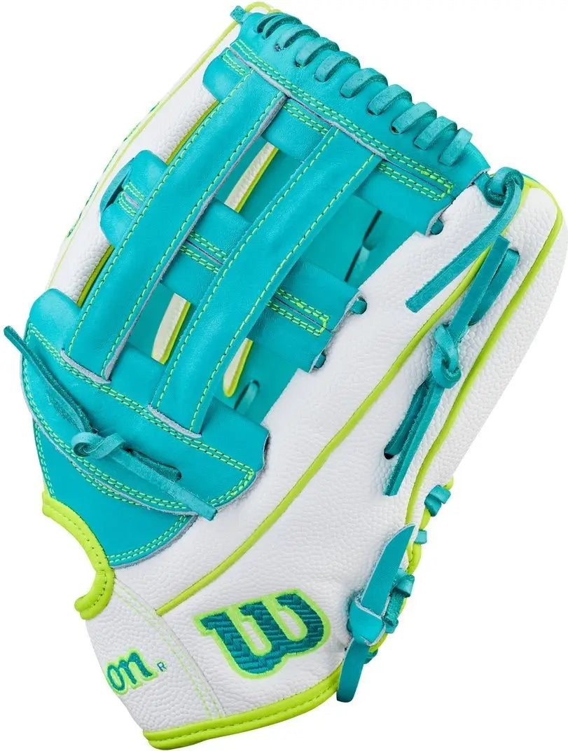 Wilson A2000 Spring Series Fp50 12.25” Fastpitch Outfield Glove Wbw1042371225 - Teal White Yellow - Right Throw