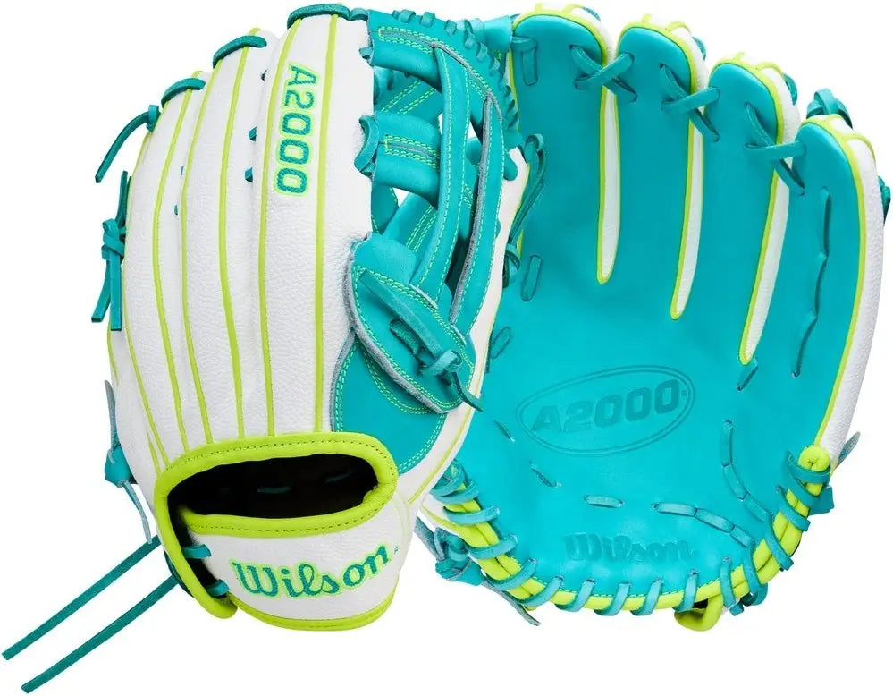 Wilson A2000 Spring Series Fp50 12.25” Fastpitch Outfield Glove Wbw1042371225 - Teal White Yellow - Right Throw