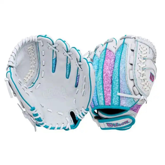 Wilson A440 Flash 11.00’’ Youth Fastpitch Utility Glove Wbw103984 - White Purple Green - Right Throw