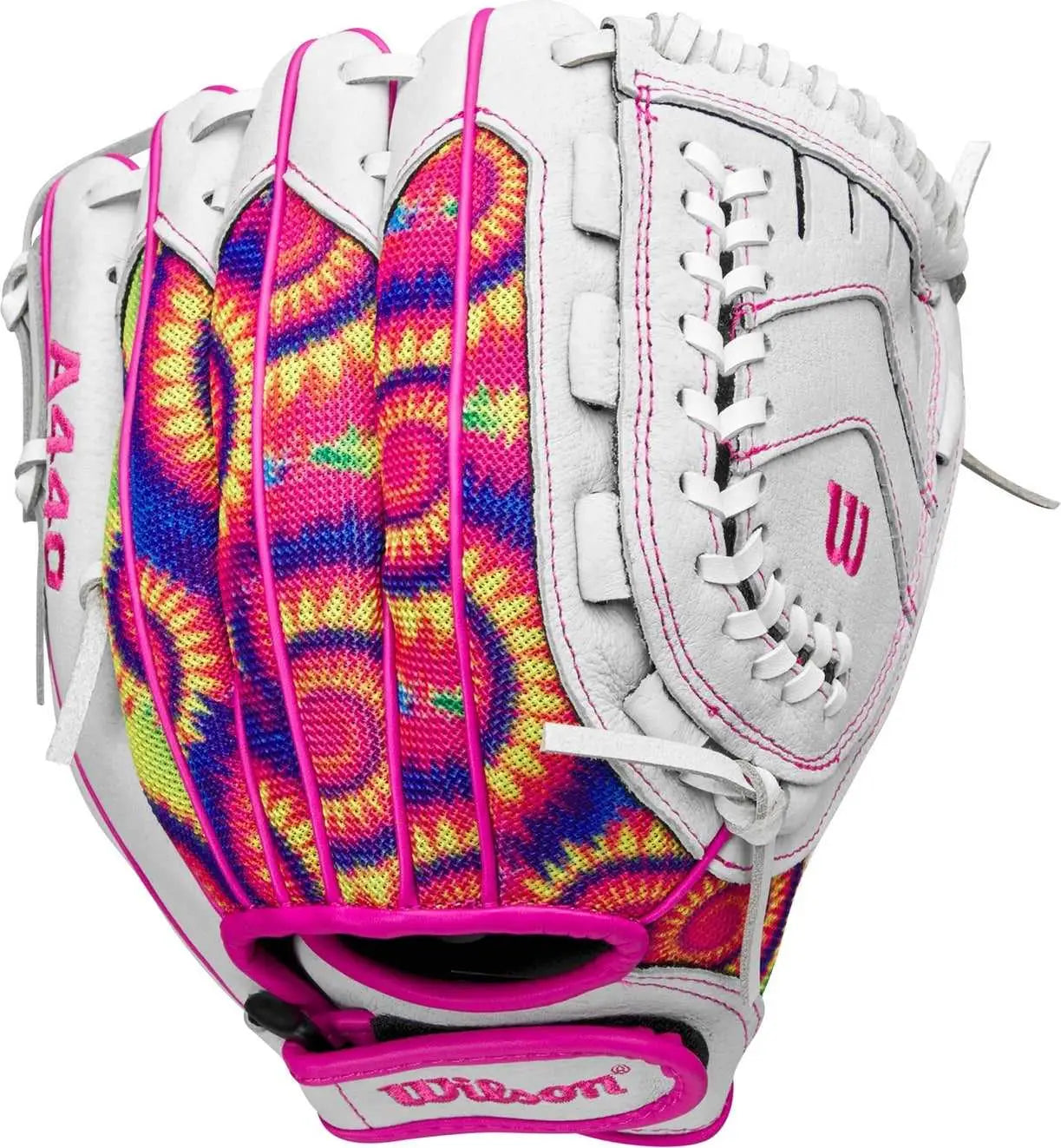 Wilson A440 Flash 11.00’’ Youth Fastpitch Infield Gloves - White Pink Tie Dye - Right Throw