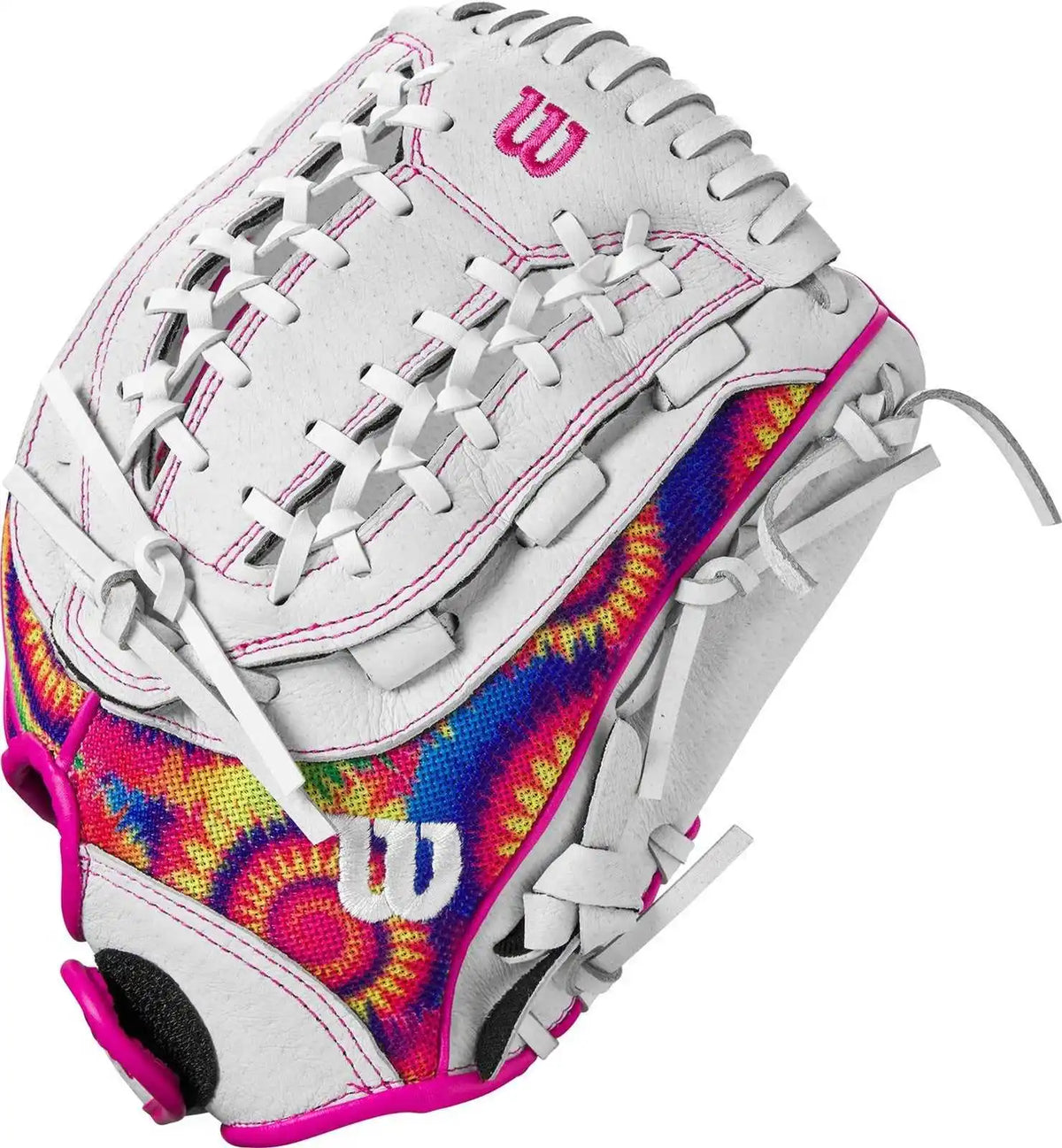 Wilson A440 Flash 12.00’’ Youth Fastpitch Outfield Gloves - White Pink Tie Dye - Right Throw