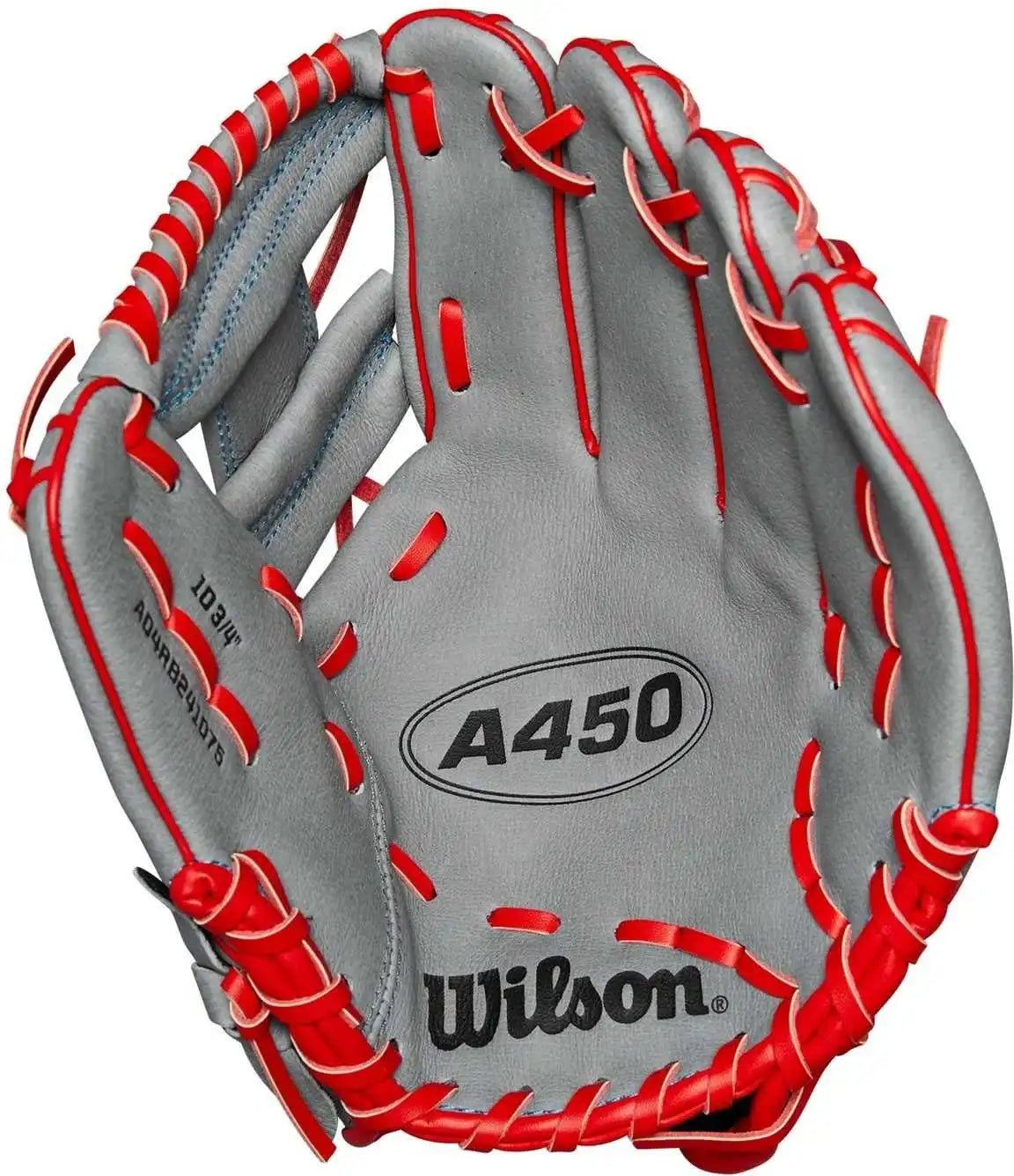 Wilson A450 10.75’’ Youth Infield Glove Wbw1014711075 - Gray Red - Right Throw