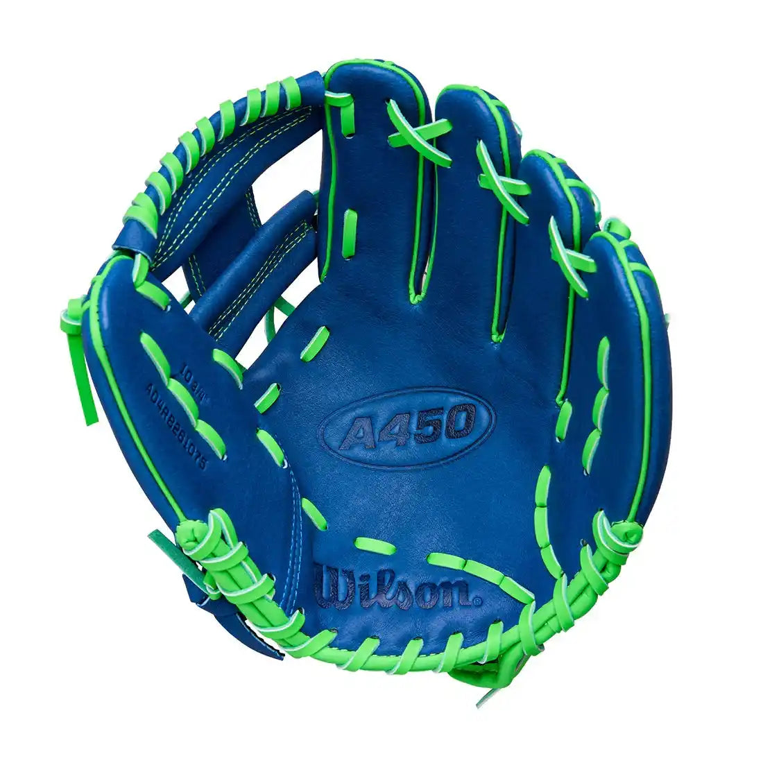 Wilson A450 10.75’’ Youth Infield Glove Wbw1039771075- Royal Neon Green White - Right Throw