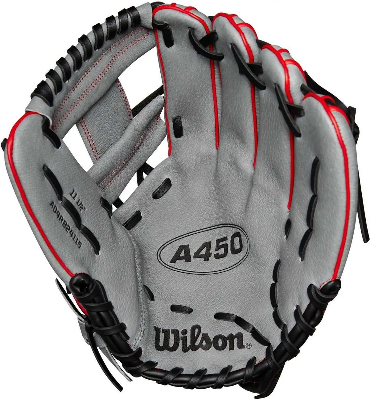Wilson A450 11.50’’ Youth Infield Gloves - Gray Black Red