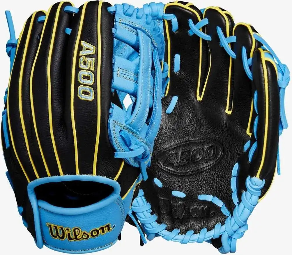Wilson A500 10.50’’ Infield Baseball Glove - Black Cool Blue Yellow - Right Throw