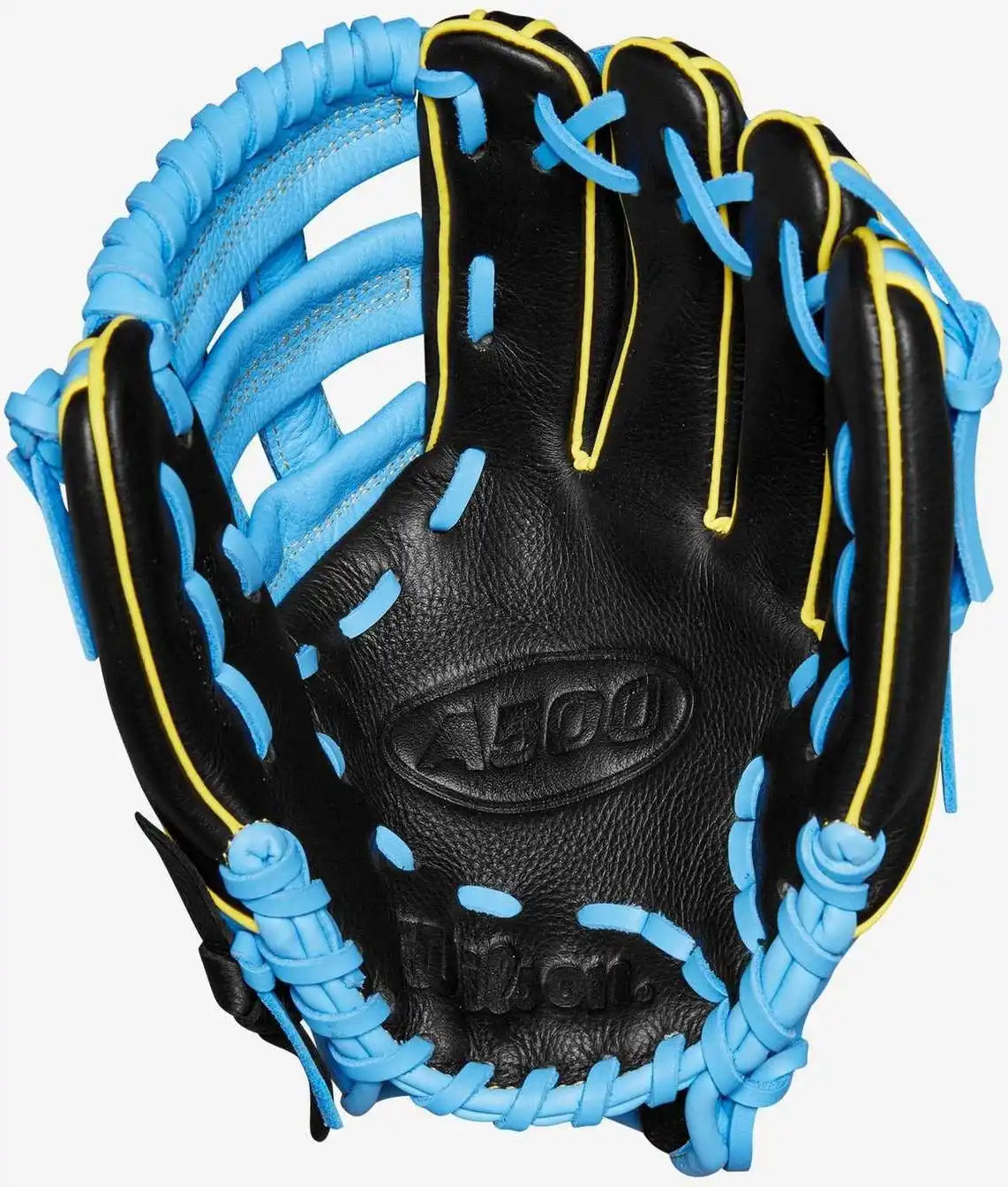 Wilson A500 10.50’’ Infield Baseball Glove - Black Cool Blue Yellow - Right Throw