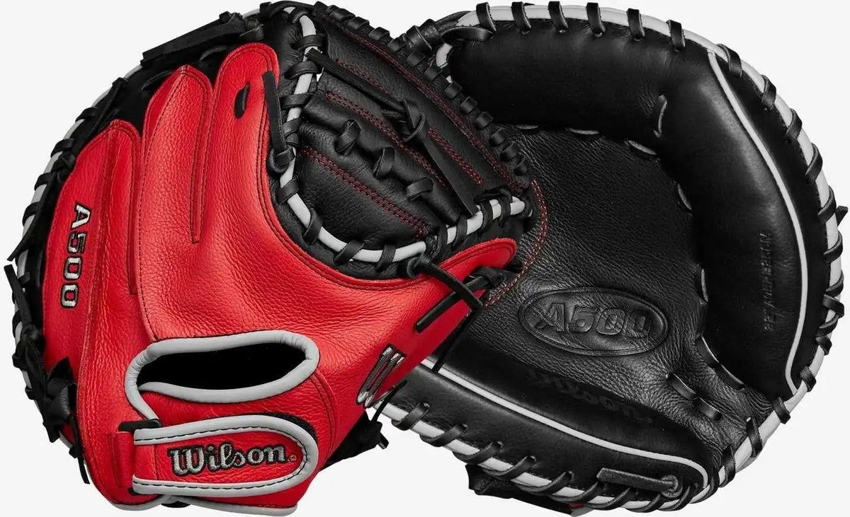Wilson A500 32.00’’ Catcher’s Baseball Mitt - Black Red Gray - Right Throw