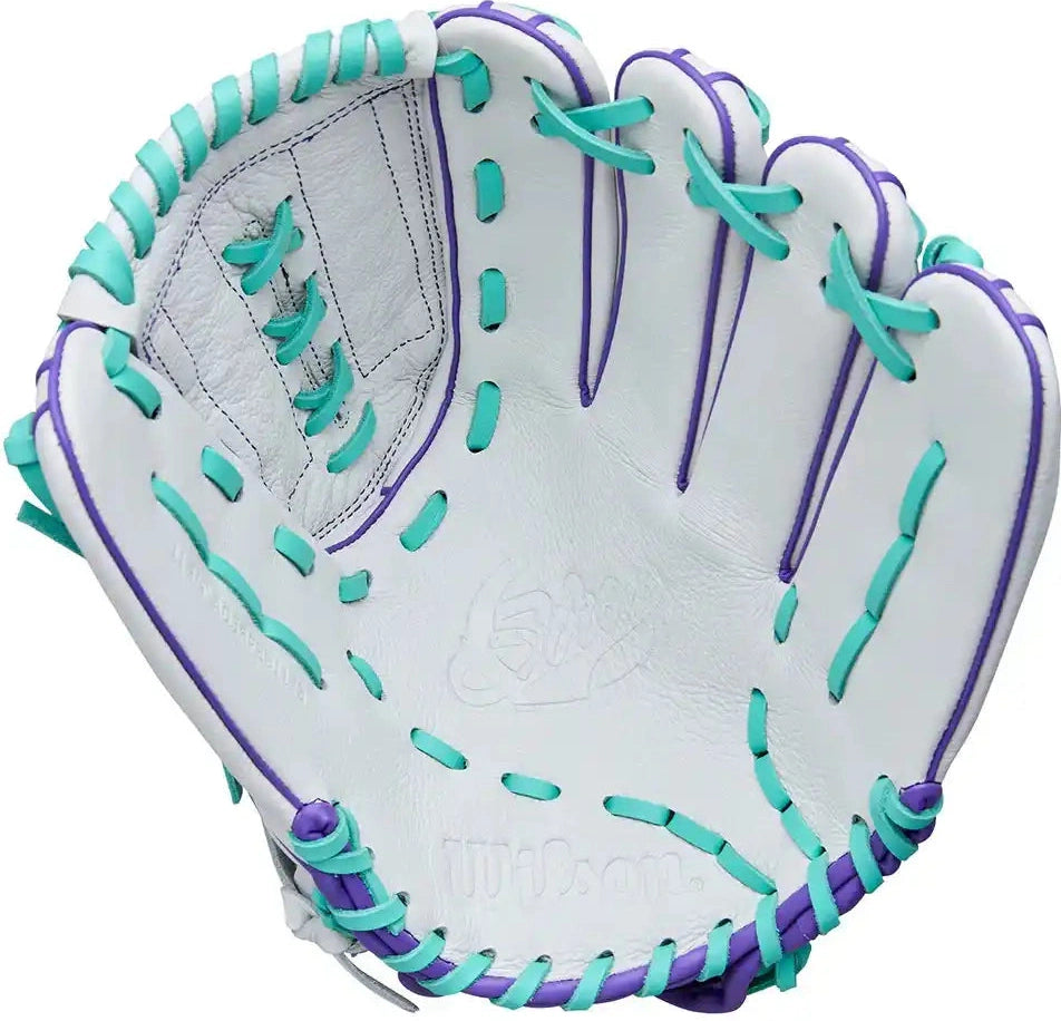 Wilson A500 Siren 11.75’’ Youth Infield Fastpitch Glove Wbw1035581175 - White Purple - Right Throw