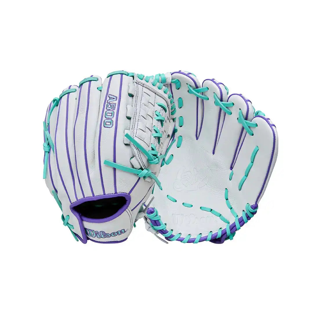 Wilson A500 Siren 11.75’’ Youth Infield Fastpitch Glove Wbw1035581175 - White Purple - Right Throw